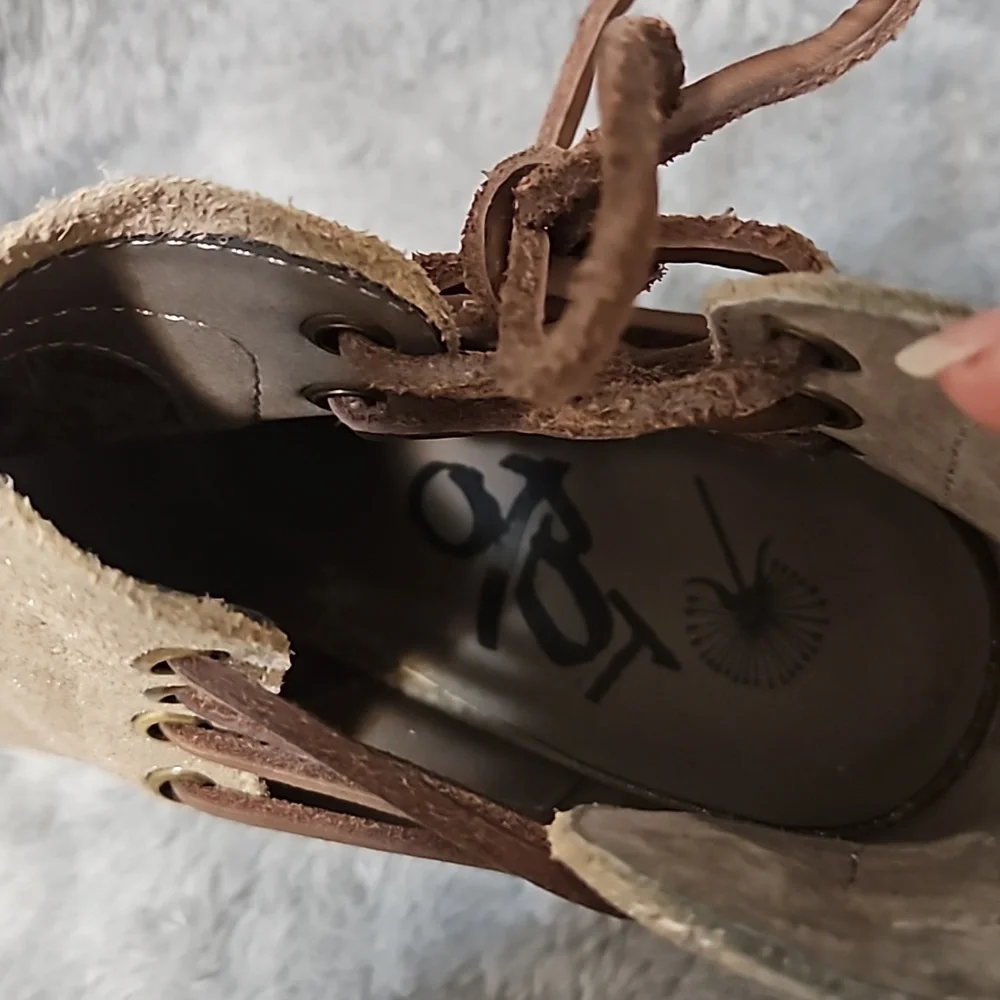 OTBT Tan Suede Open-Toe Lace-Up Ankle Booties